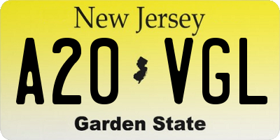 NJ license plate A20VGL