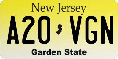NJ license plate A20VGN