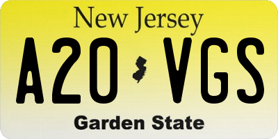 NJ license plate A20VGS