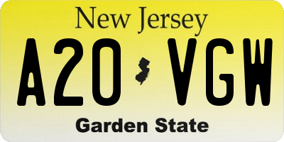 NJ license plate A20VGW