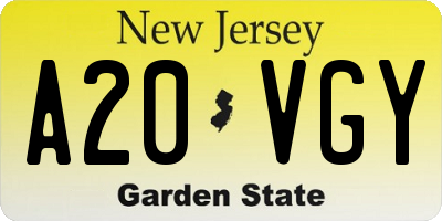 NJ license plate A20VGY