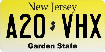 NJ license plate A20VHX