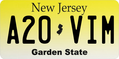 NJ license plate A20VIM