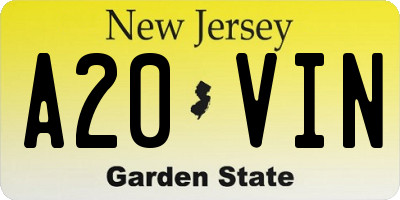 NJ license plate A20VIN