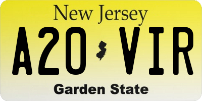 NJ license plate A20VIR