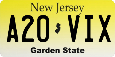 NJ license plate A20VIX