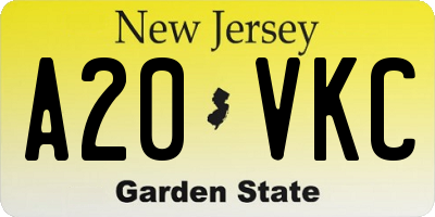 NJ license plate A20VKC