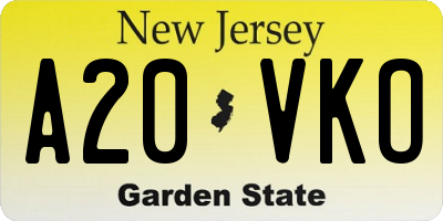 NJ license plate A20VKO