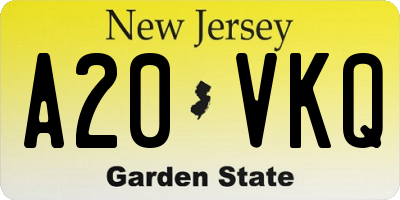 NJ license plate A20VKQ