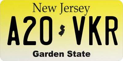 NJ license plate A20VKR