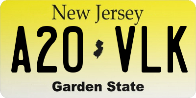 NJ license plate A20VLK