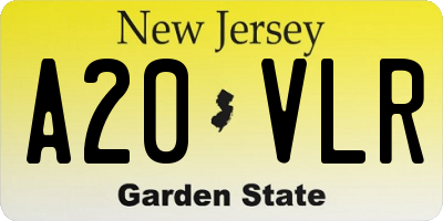 NJ license plate A20VLR