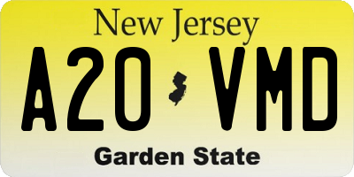 NJ license plate A20VMD