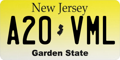 NJ license plate A20VML