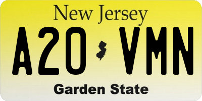 NJ license plate A20VMN