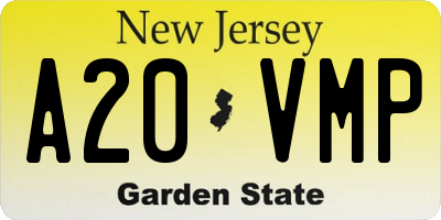 NJ license plate A20VMP