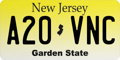 NJ license plate A20VNC