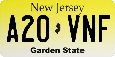 NJ license plate A20VNF