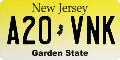 NJ license plate A20VNK