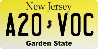 NJ license plate A20VOC