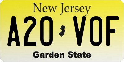 NJ license plate A20VOF