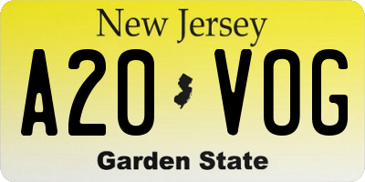 NJ license plate A20VOG