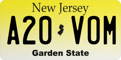 NJ license plate A20VOM