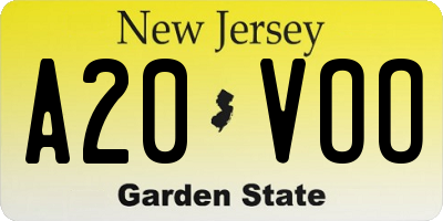 NJ license plate A20VOO
