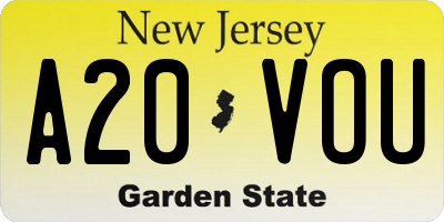 NJ license plate A20VOU