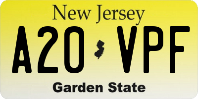 NJ license plate A20VPF