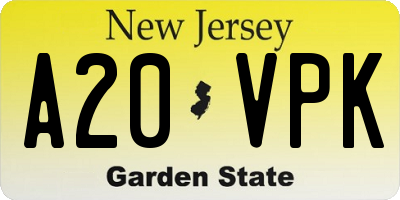 NJ license plate A20VPK