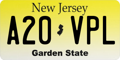 NJ license plate A20VPL