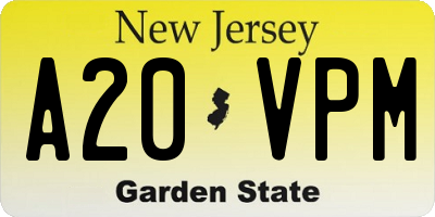 NJ license plate A20VPM