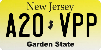 NJ license plate A20VPP