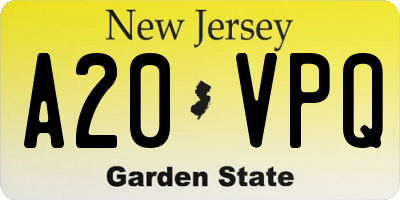 NJ license plate A20VPQ