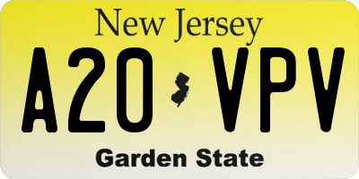 NJ license plate A20VPV