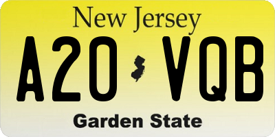 NJ license plate A20VQB