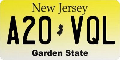 NJ license plate A20VQL