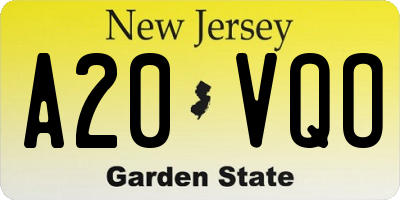 NJ license plate A20VQO
