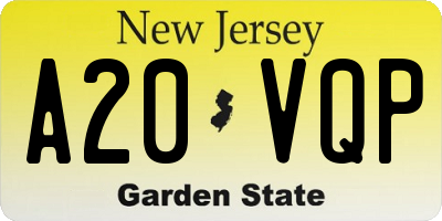 NJ license plate A20VQP