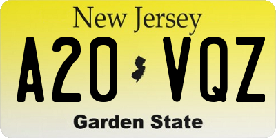 NJ license plate A20VQZ
