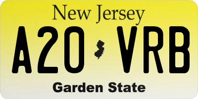NJ license plate A20VRB
