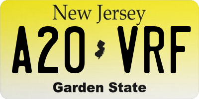 NJ license plate A20VRF