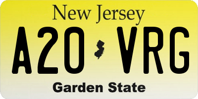 NJ license plate A20VRG