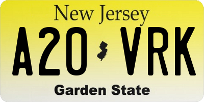 NJ license plate A20VRK