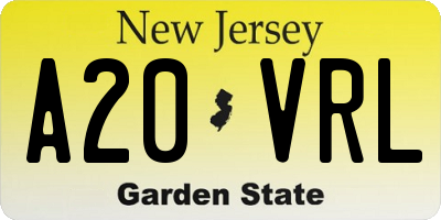 NJ license plate A20VRL