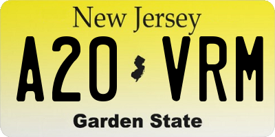 NJ license plate A20VRM