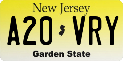 NJ license plate A20VRY