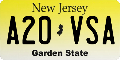 NJ license plate A20VSA