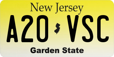 NJ license plate A20VSC